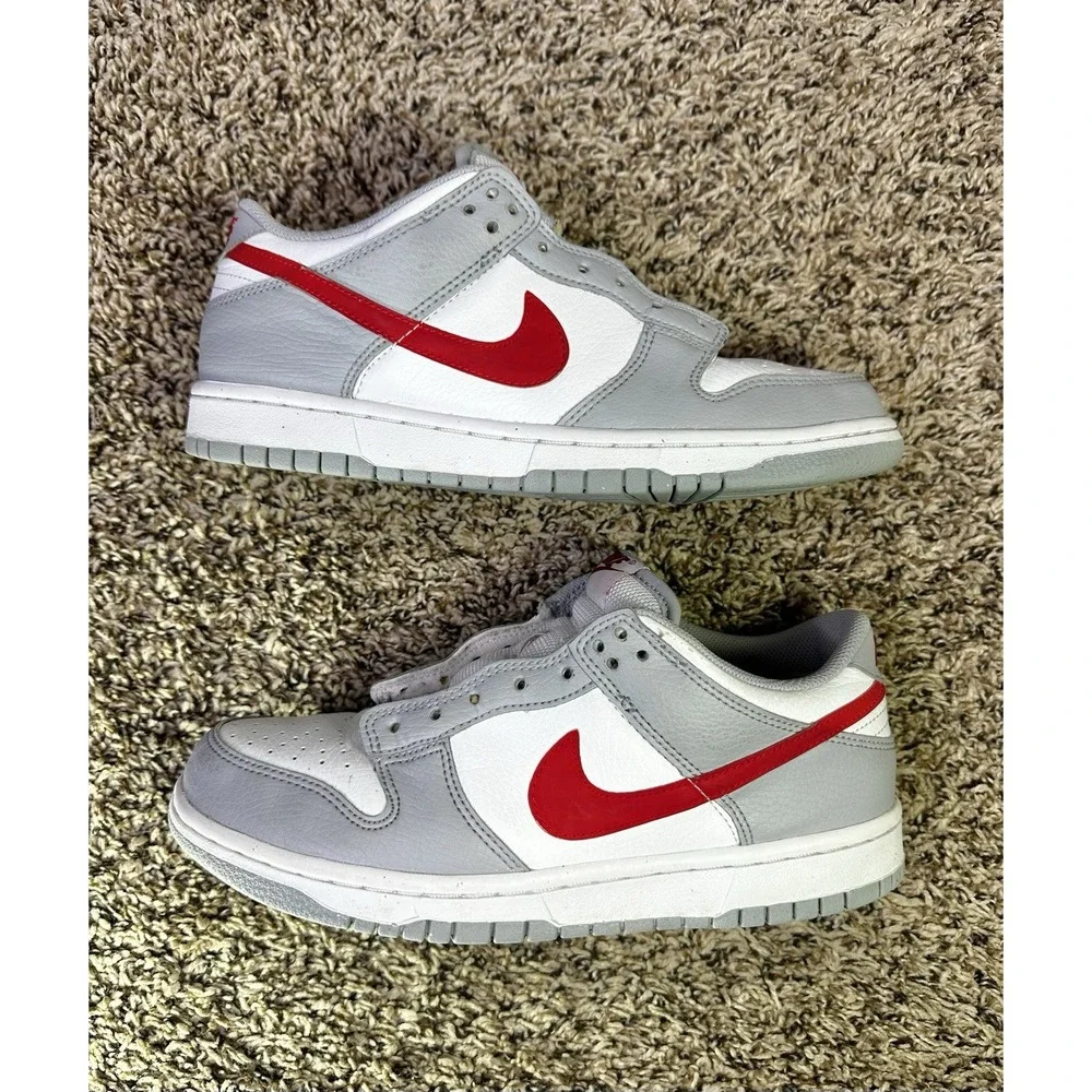 Nike Dunk Low Youth Size 6.5Y Grey Red DV7149-001 Shoes Sneakers (NO LACES)